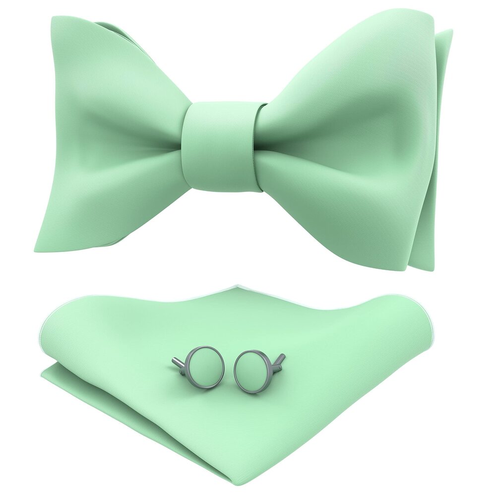 2023 Green Mint Self Tie Bow Tie with Pocket Square & Cufflinks Formal